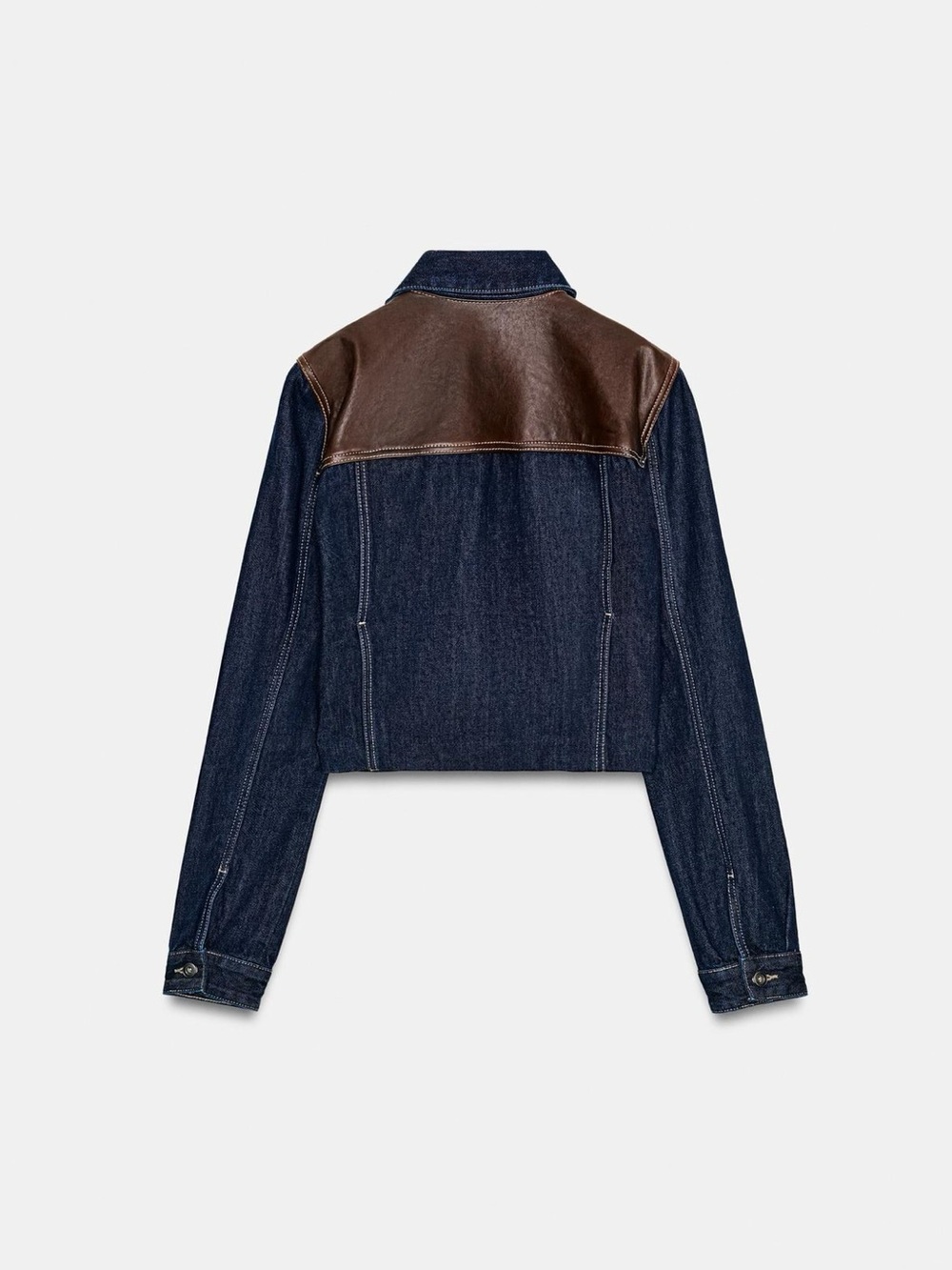 Zara Dark Blue Denim Cropped Jacket with Shoulder Trim
